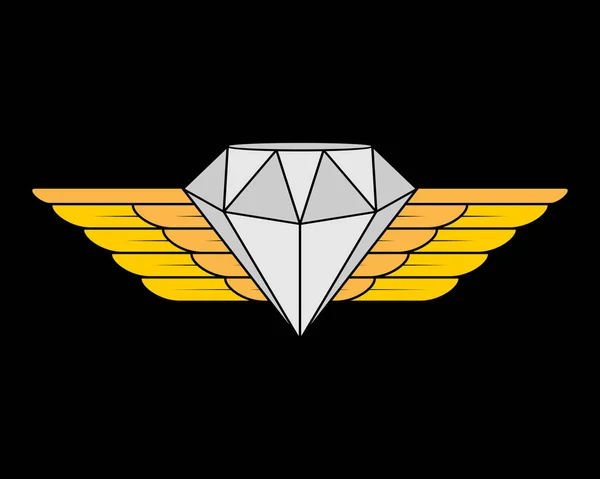 镶有金色翅膀的钻石宝石 — 图库矢量图片