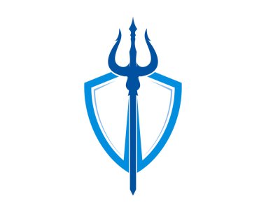 Mavi kalkanın içinde mızrak var.