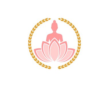 Kadın yogası ve nilüfer çiçekli dairesel buğday.