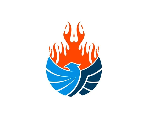Adler Mit Ausgebreitetem Flügel Und Feuerflammen — Stockvektor
