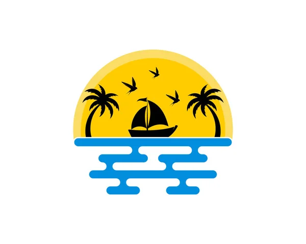 Velero Hermoso Paisaje Del Río — Vector de stock