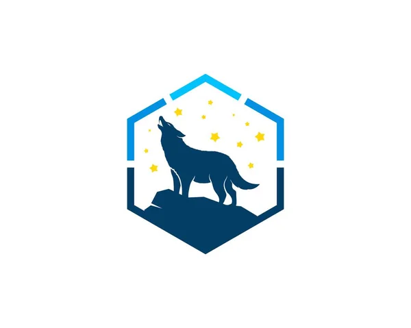 オオカミと星をハウリングと六角形の形状 — ストックベクタ