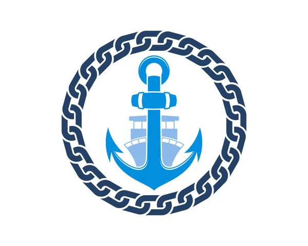 サークルチェーン内のアンカークルーズ船 — ストックベクタ