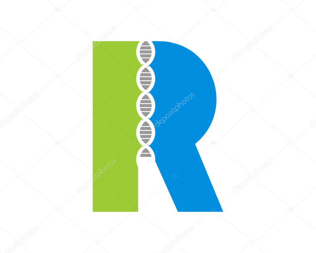 R Letter with DNA helix inside