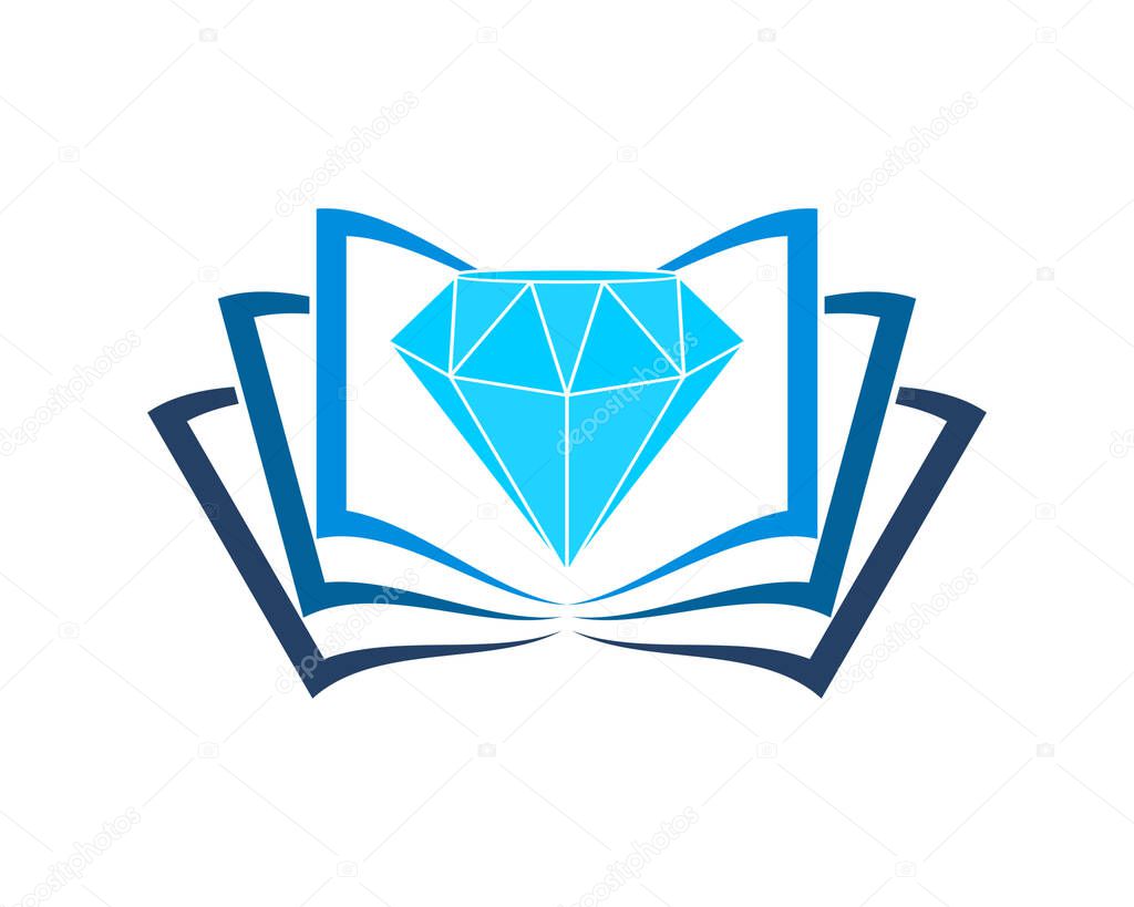 Open book pages with diamond gem in the middle
