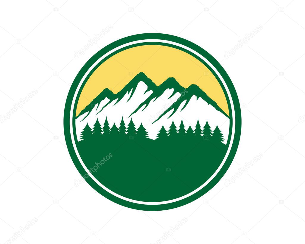 Mountain forest scene with circle shape