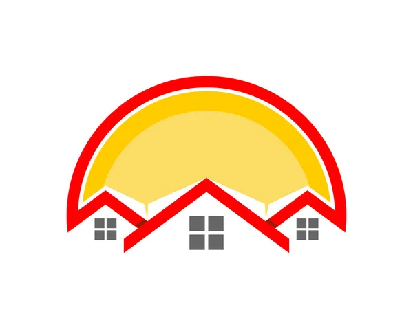 Casa Cobertura Vermelha Logotipo Pôr Sol —  Vetores de Stock