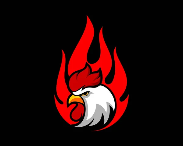 Cabeza Gallo Con Llama Fuego Detrás — Vector de stock