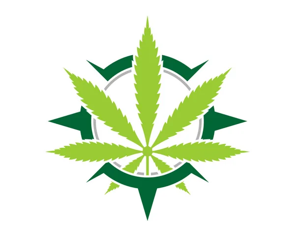 Feuille Cannabis Dans Logo Boussole — Image vectorielle