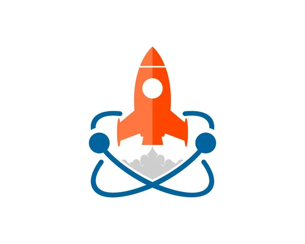 Atom Symbool Met Oranje Raket Lancering — Stockvector