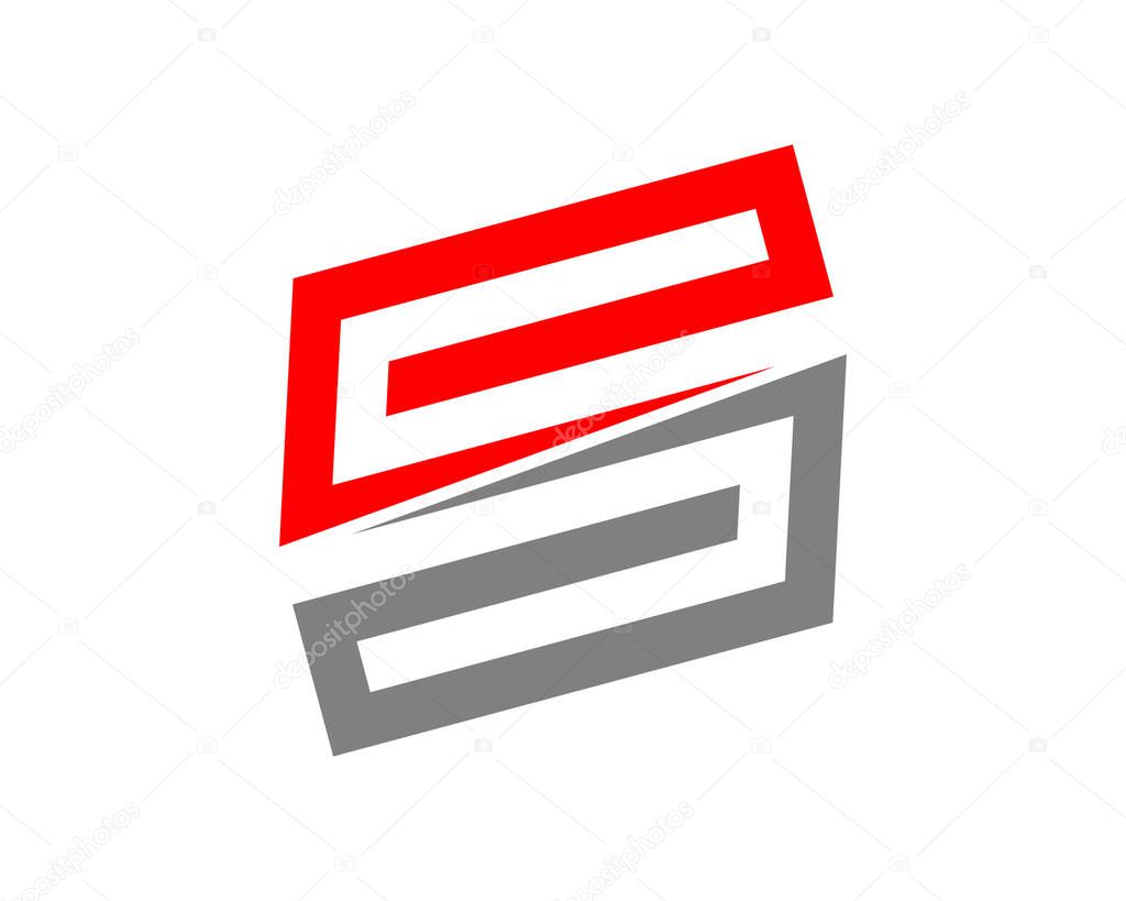 S Letter abstract with red and gray stripe