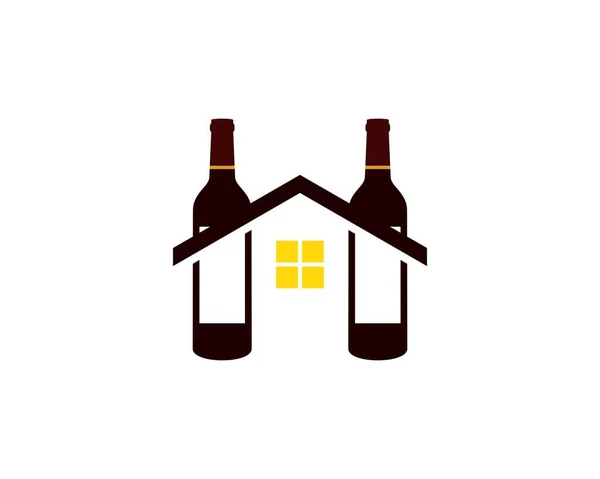 Casa Con Dos Botellas Vino — Vector de stock