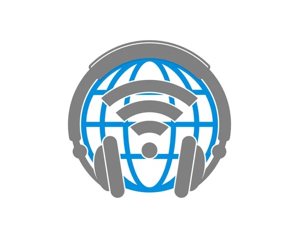 Globus Mit Kopfhörer Und Internetanschluss Logo — Stockvektor