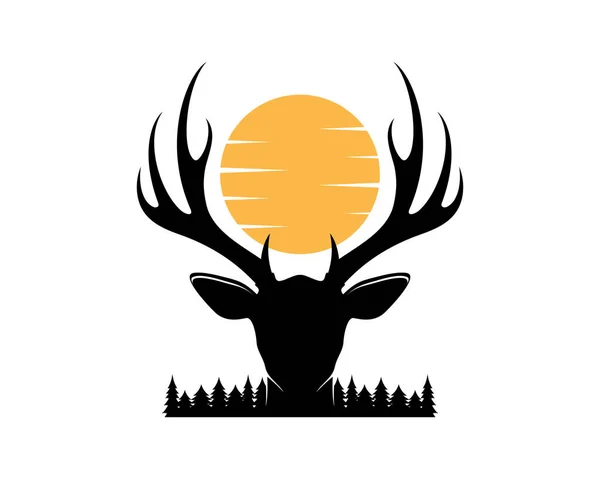 Tête Cerf Avec Décor Coucher Soleil — Image vectorielle