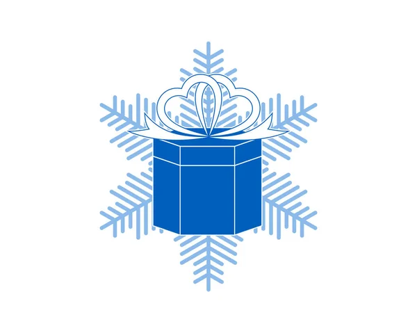 Gift Box Snowflake Christmas Logo — Stock Vector