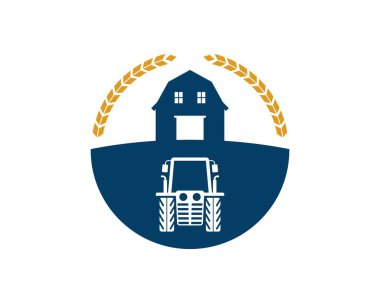 Traktör ve dairesel buğdaylı çiftlik ahırı