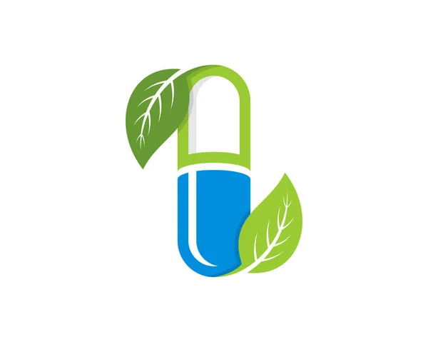 Kapsel Medizin Mit Naturblatt Logo — Stockvektor