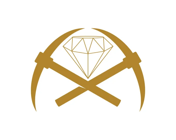 Mijnbijl Gekruist Met Diamantjuweel Het Midden — Stockvector