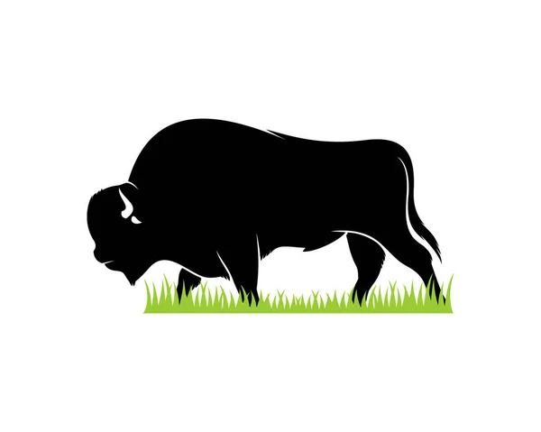 Bison Silhouette Grass Logo — Stock Vector