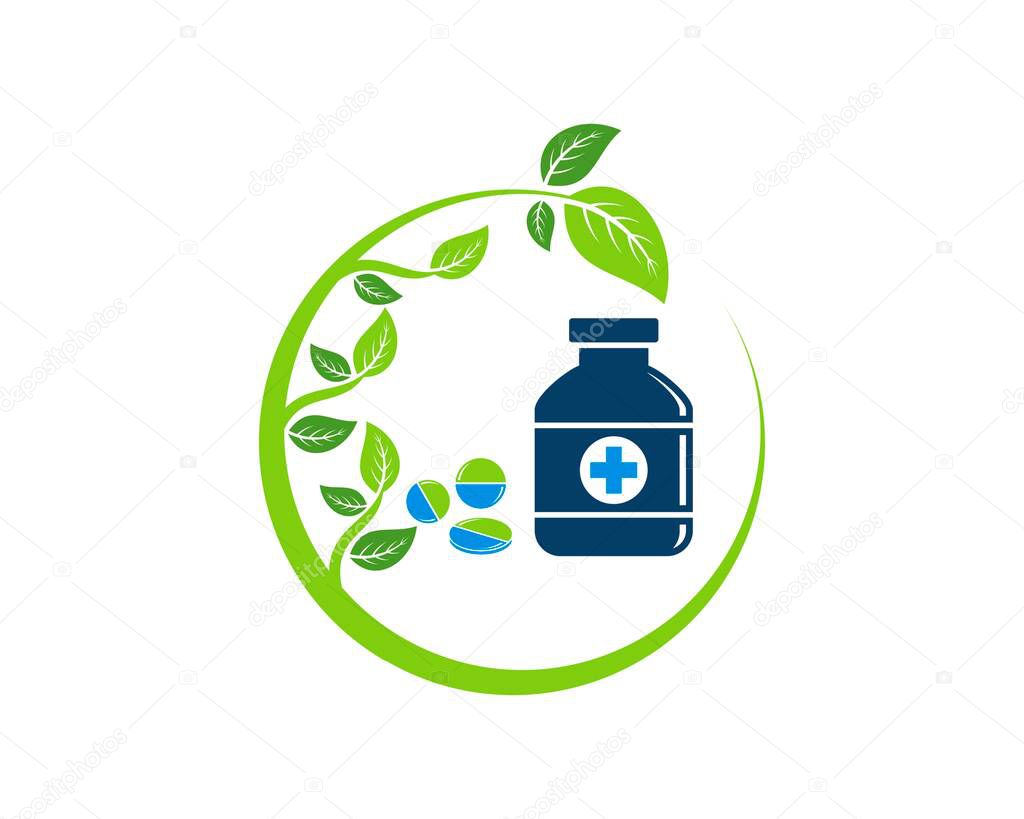 Circular nature leaf with capsule medicine inside