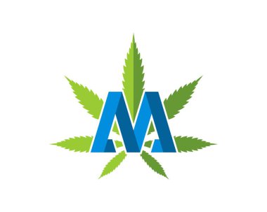 İçinde M harfi olan yeşil kenevir yaprağı.
