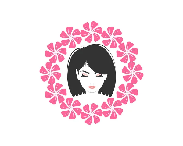 Lingkaran Bunga Dengan Wanita Cantik Wajah Tengah - Stok Vektor