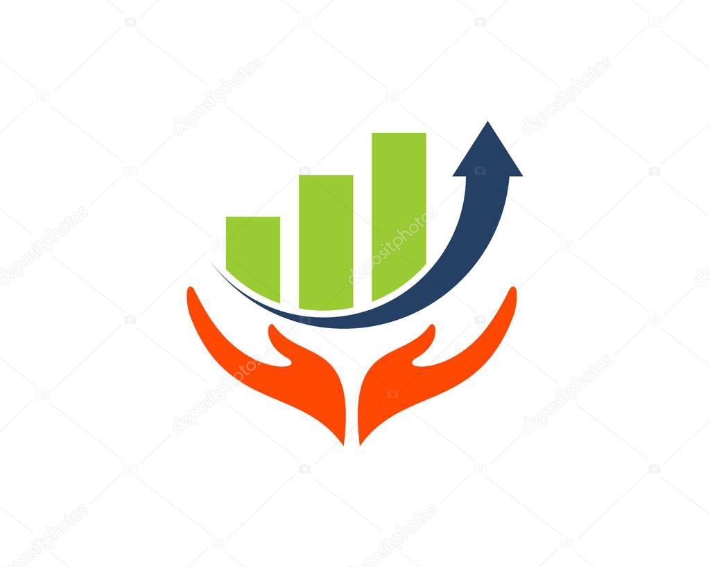 Hand care with up arrow and financial bar