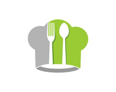 Şef şapkası ortada çatal ve kaşık