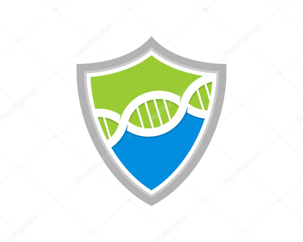 DNA helix inside the shield logo