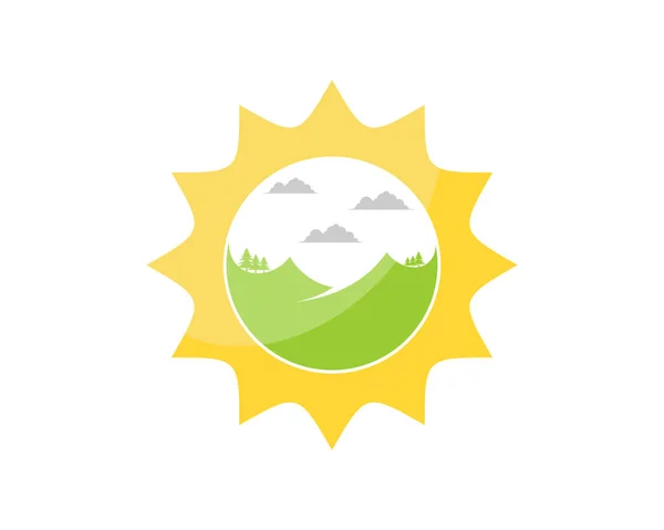 日の出ベクトル図の中の緑のフィールド — ストックベクタ