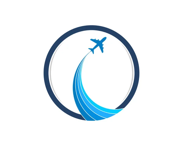 Avion Volant Dans Logo Cercle Bleu — Image vectorielle