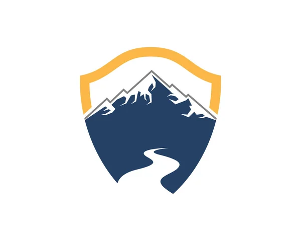 Montagne Bleue Avec Logo Forme Bouclier — Image vectorielle