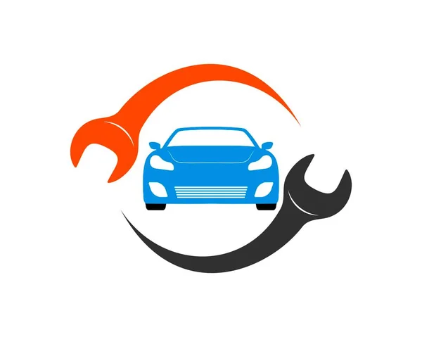 Llave Reparación Circular Con Coche Ciudad Dentro — Vector de stock