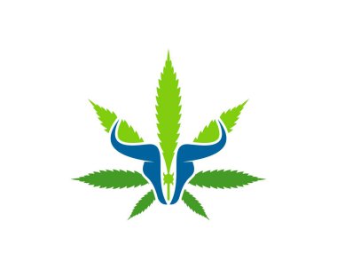 İçinde soyut boğa kafası olan yeşil kenevir yaprağı.