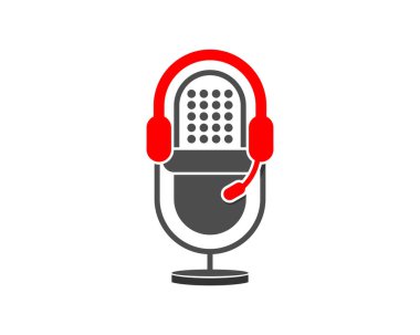 Kırmızı kulaklık vektör illüstrasyonlu mikrofon