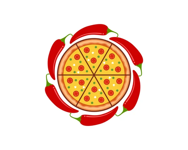 Pizza Circular Chili Vector Illustration Logo — Stock Vector