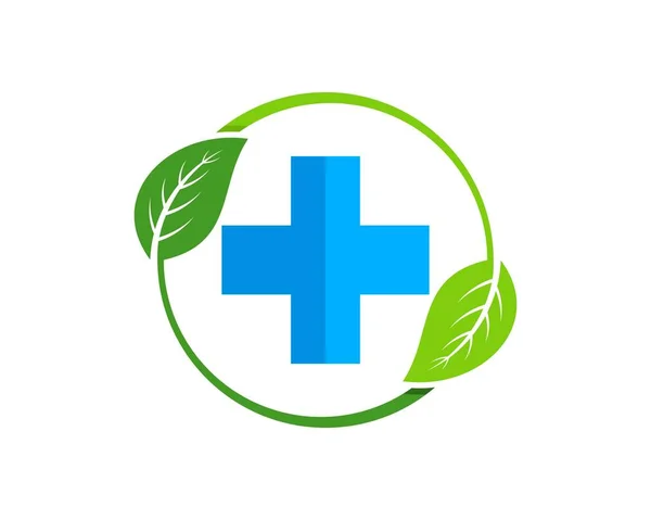 中に医療用の十字架の健康を持つ円形の自然葉 — ストックベクタ