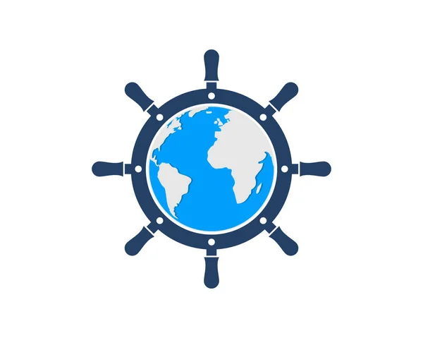 Ship Steering Wheel World Map — Stock Vector