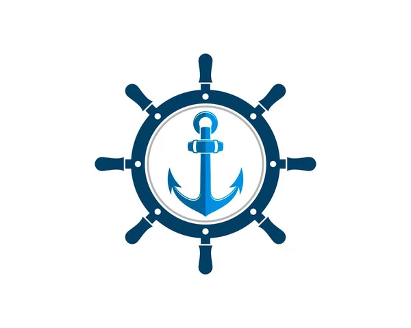 Ship Steering Wheel Nautical Anchor — Stock Vector