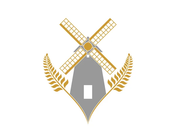 Moinho Vento Agrícola Logotipo Trigo — Vetor de Stock