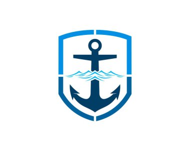 İçinde çapa ve plaj dalgaları olan koruma kalkanı.