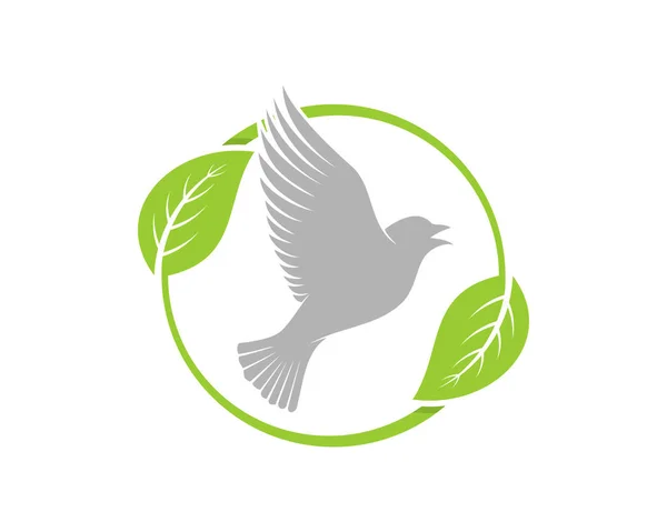 Círculo Hojas Verdes Con Pájaro Volador Dentro — Vector de stock