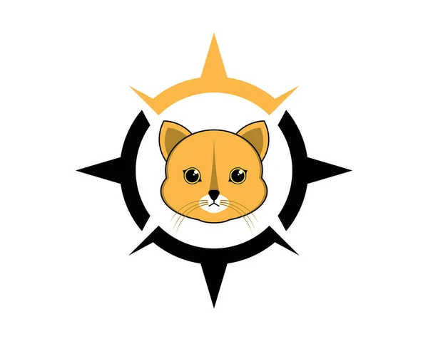 Söt Katt Huvud Kompassen Logotyp — Stock vektor