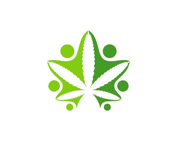 Лист конопли с абстрактной связью людей