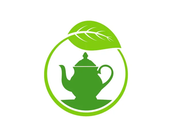 茶壶内的圆形自然叶子 — 图库矢量图片