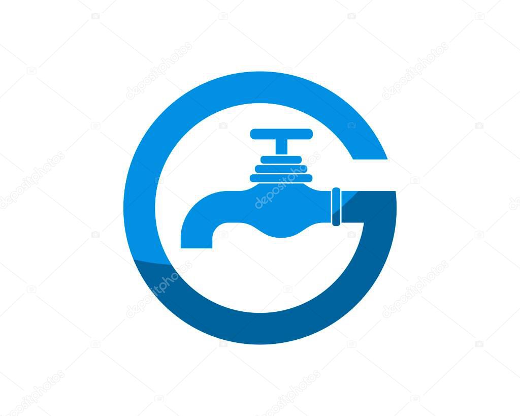 Circle G letter initial with water faucet inside