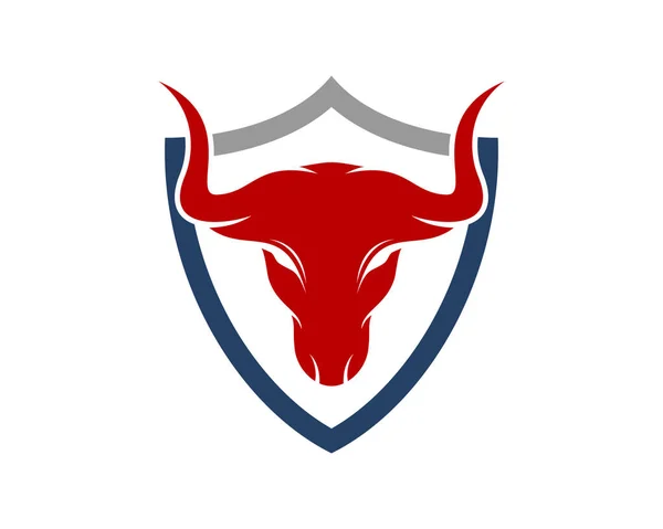 盾のロゴの赤い雄牛頭 — ストックベクタ