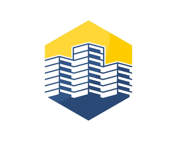 Immobilier Bâtiment Forme Hexagone Logo — Image vectorielle