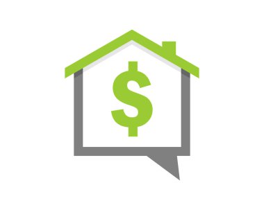 Kabarcık sohbet şekli logolu ev ve dolar sembolü