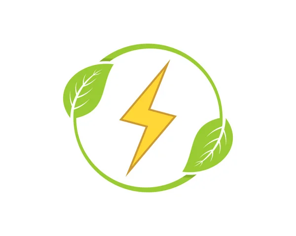 Çemberin Yeşil Yaprağında Elektrik Sembolü — Stok Vektör
